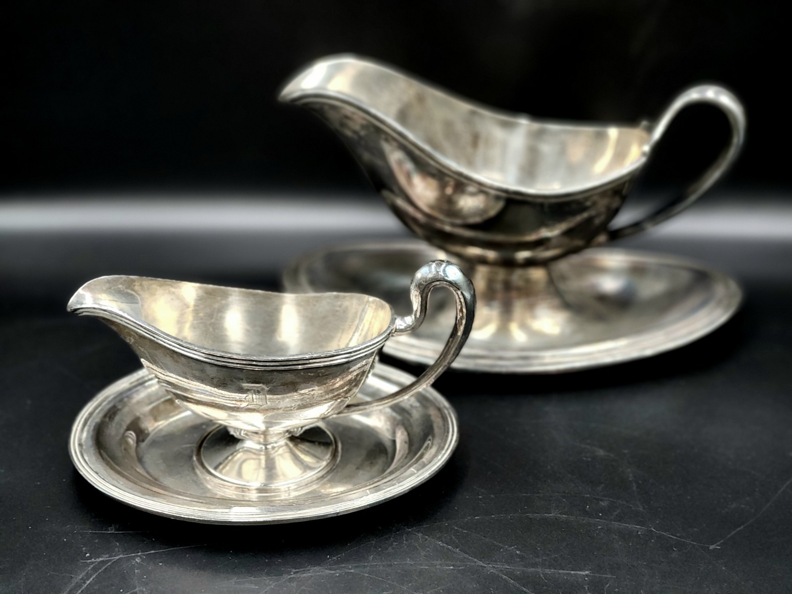 Antique Reed & Barton Gravy Boat + Wilcox Silverplate Sauce Boat W/Monogram D 