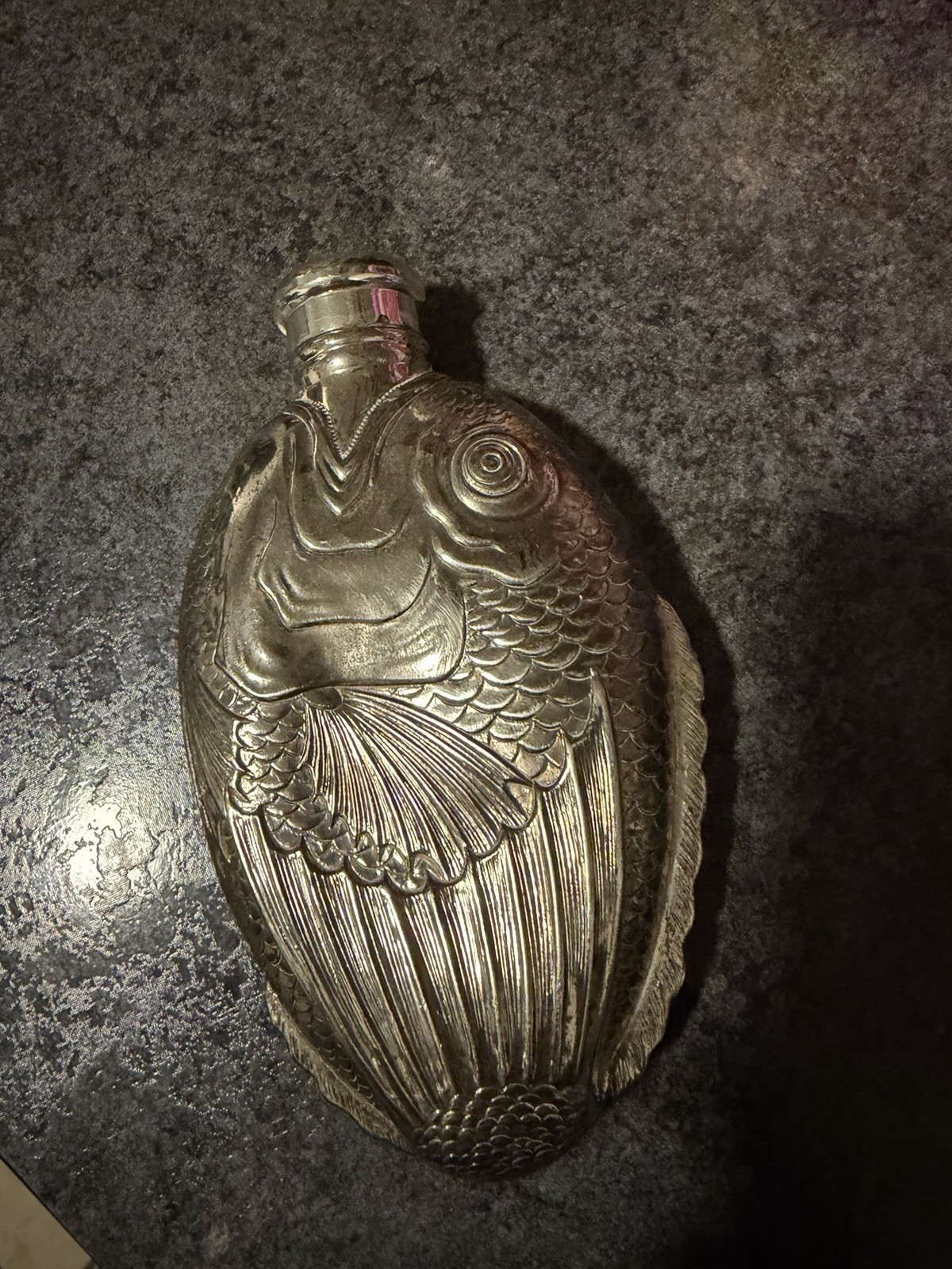 Vintage TOWLE Silverplate Fish Flask 6” Figural Hip Liquor Flask Barware