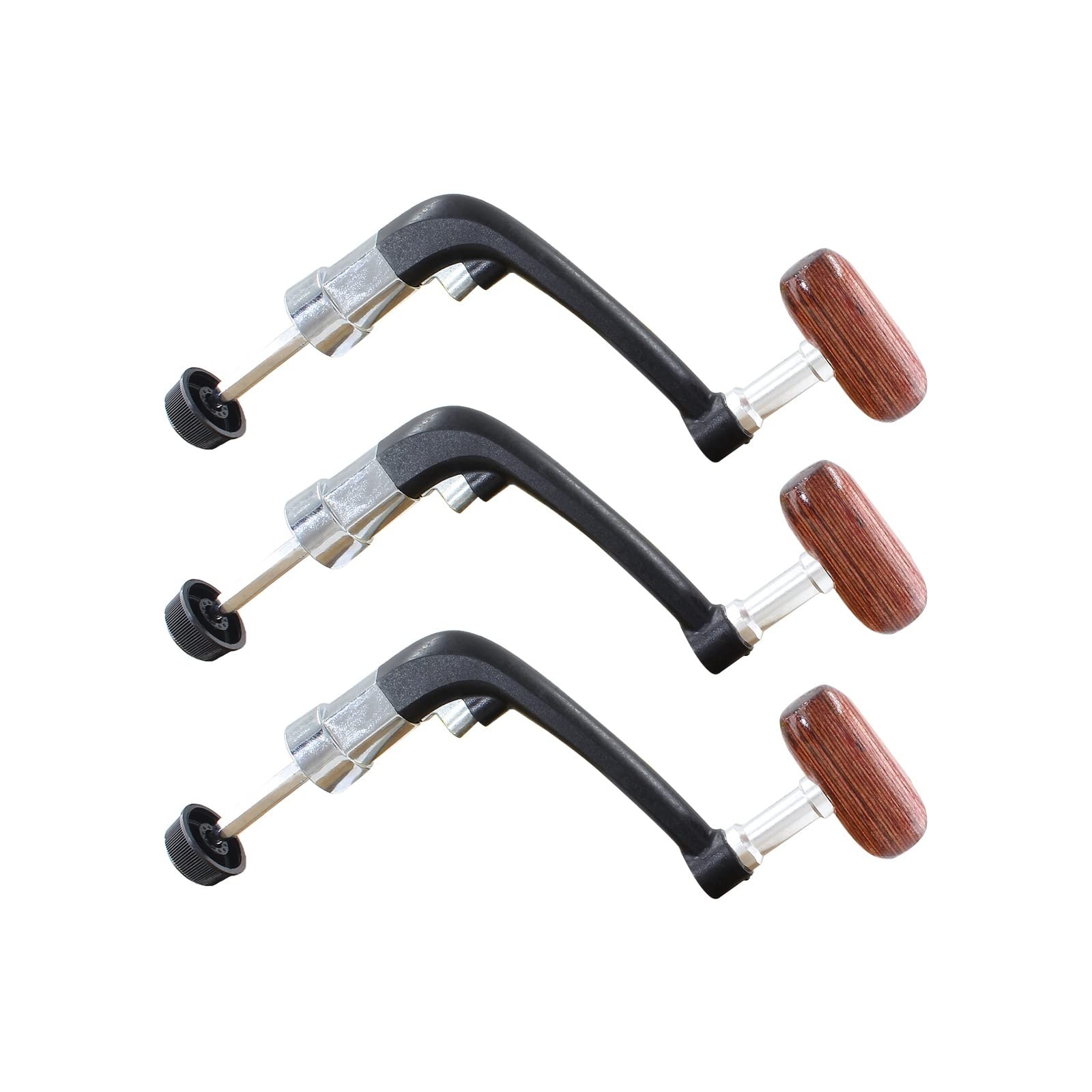 Waziaqoc 3PCS Black Plastic Rotary Fishing Reel Handle with Wooden Grip