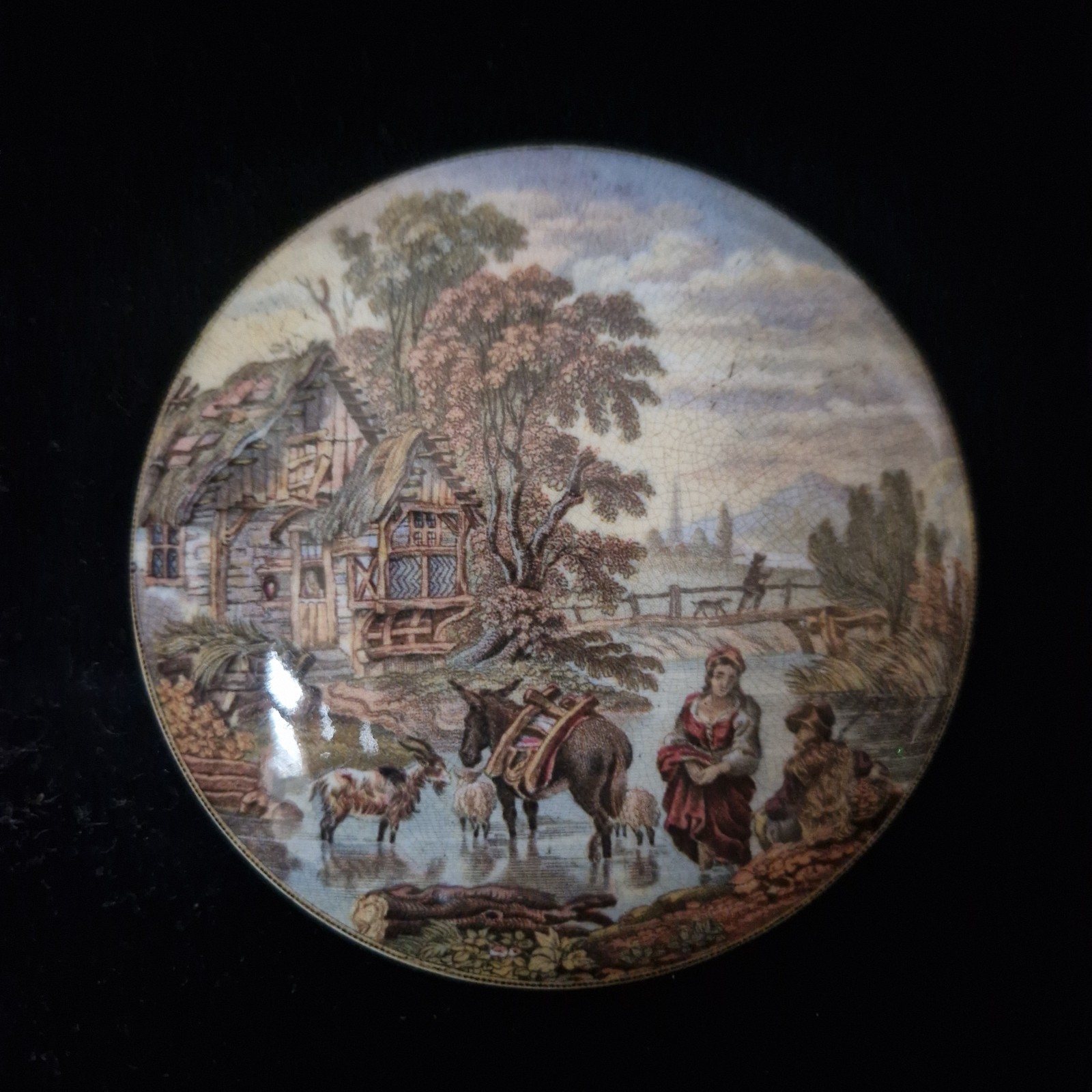 Antique English Prattware Pot Lid 