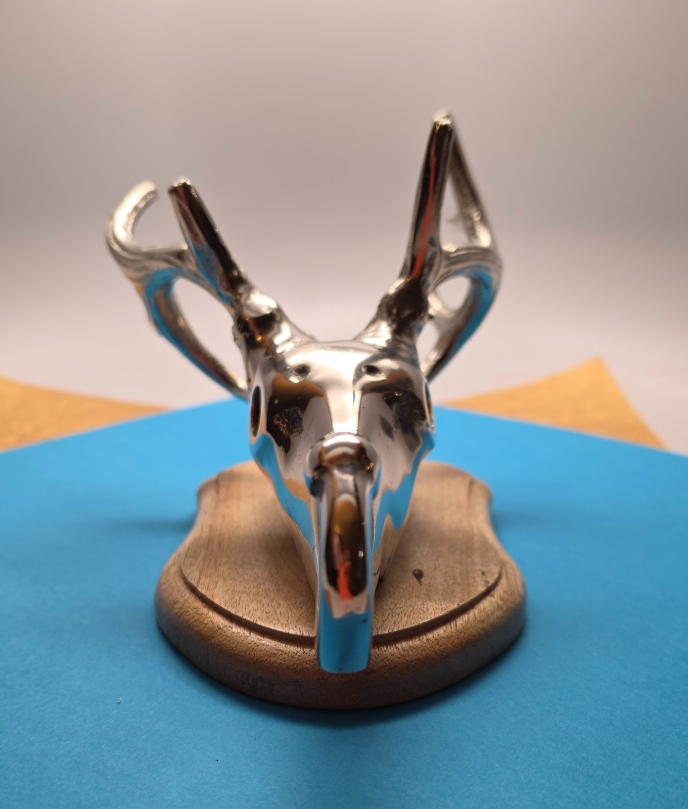 Faux Taxidermy Polished Aluminum Stag Skull Coat Hat Key Hook Shield Plaque