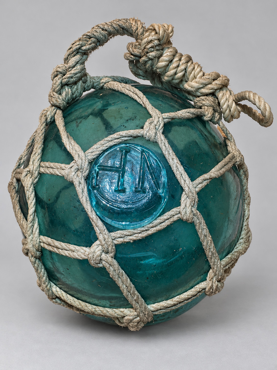 Rare HN Namsos 1855-1867 Blue Glass Fishing Float Norwegian Antique Netted