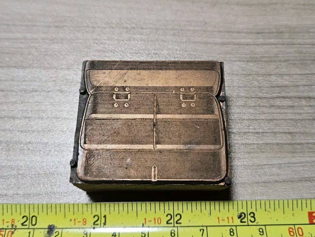 Vintage Letterpress Printing Block Fishing Tackle Box 