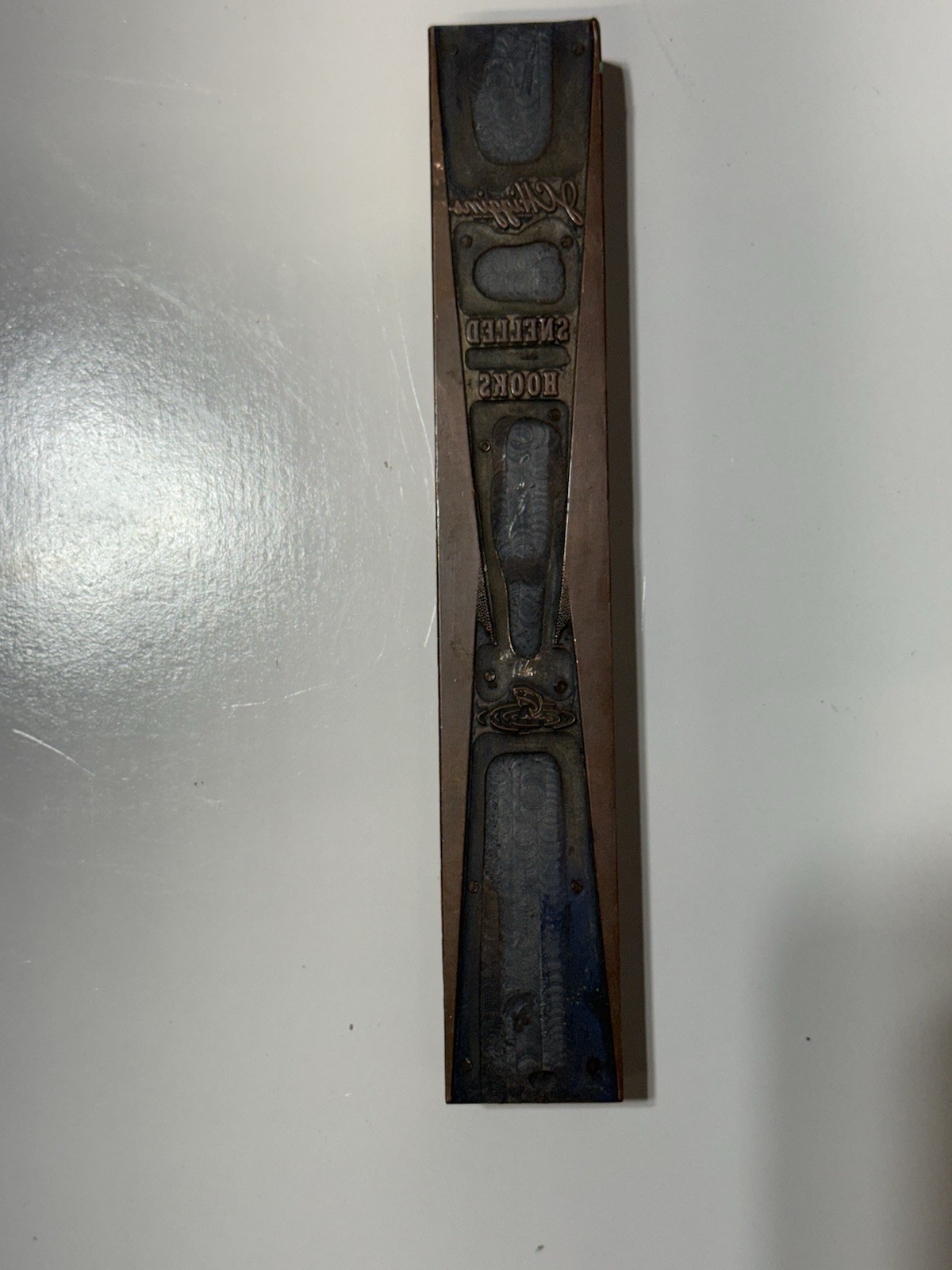 Vintage Letterpress Printing Block Jc Higgins Snell Fishing Hooks