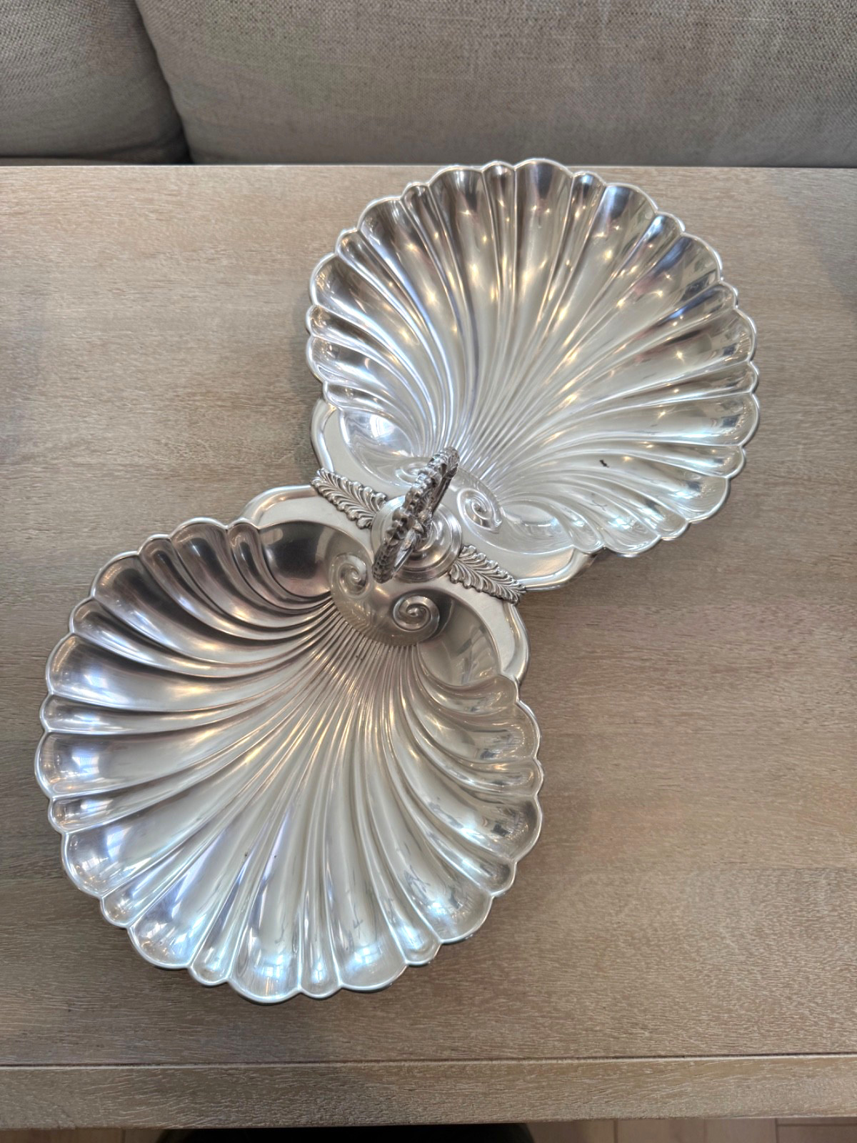 Antique Crescent Silverplate Double Shell Dish Fish Feet Nautical ...