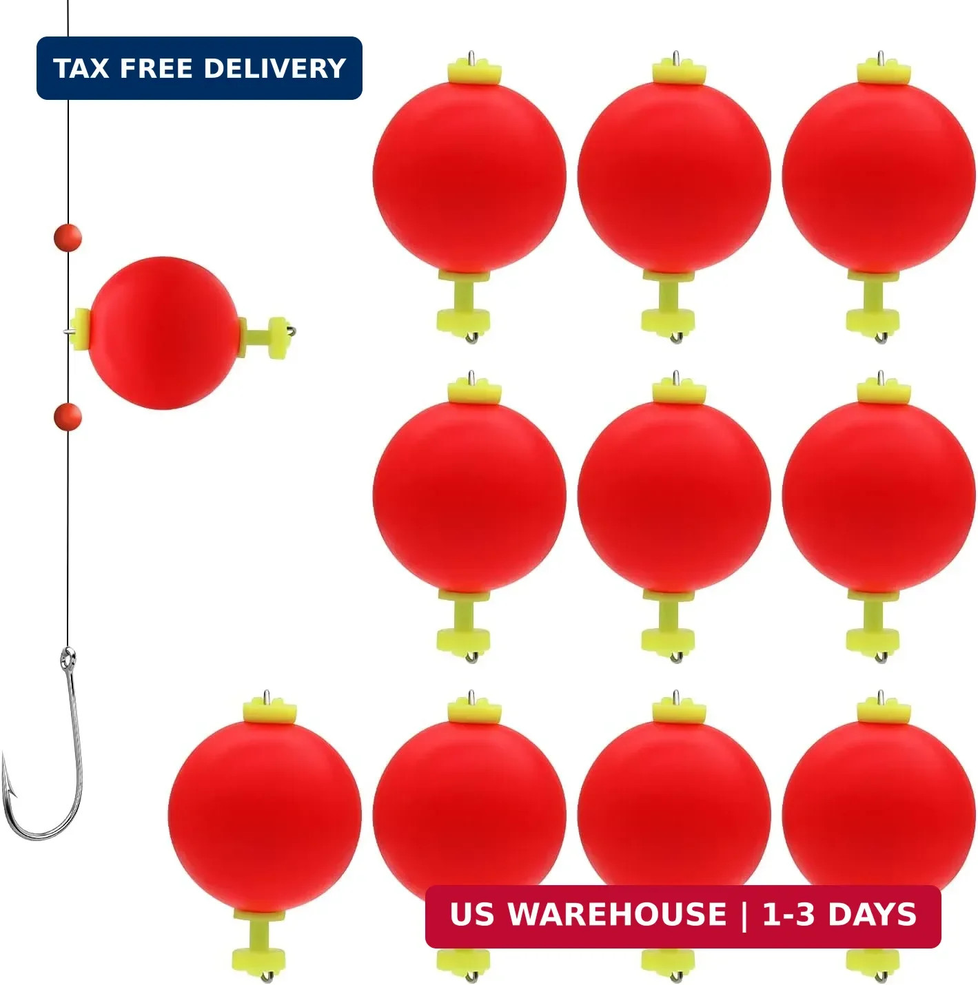 10 Pieces Fishing Bobbers Unweighted Floats Foam Large & Small Red Fishing Float