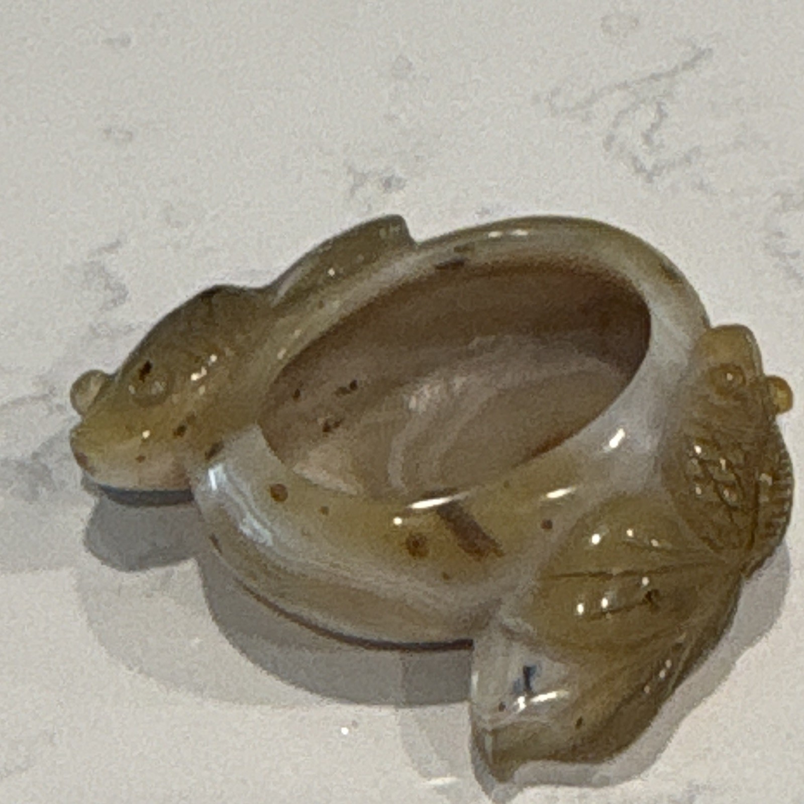 Antique hand carved agate koi fish Chinese Brush Washer Bowl