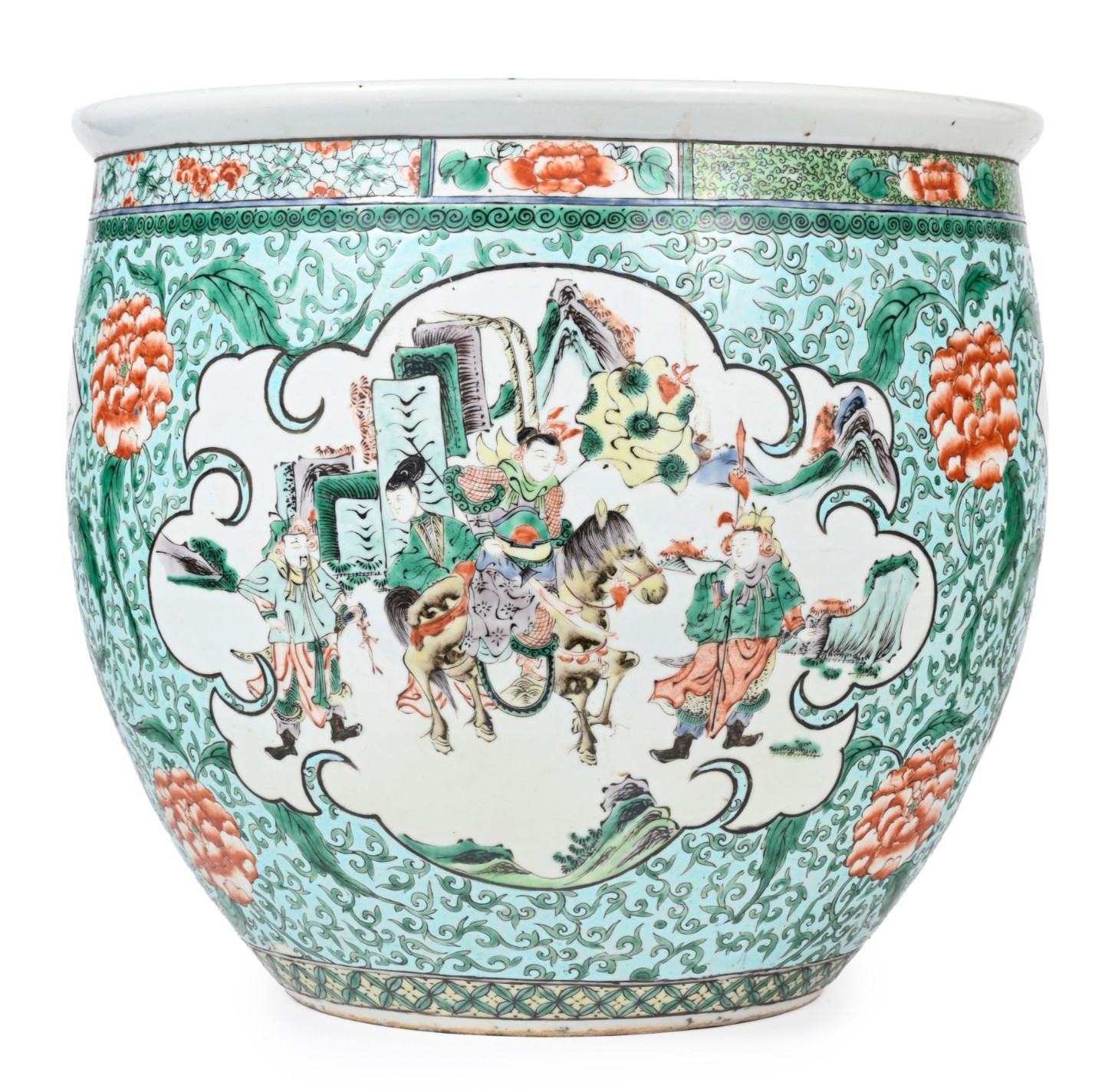 Chinese Large 18 19th Century Famille Verte Jardiniere Fish Bowl Planter Antique