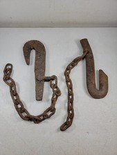 Lot of 2 Early Primitive Antique Hand Forged Hook & Chain 5-1/2lbs picture