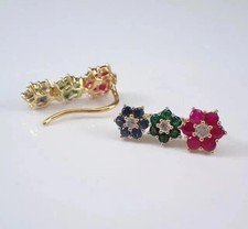 3 Ct Round Lab Created Emerald Ruby Sapphire Women Hoop Earrings 14k Gold Plated picture