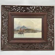 Antique Chinese Nautical Art Hardwood Carved Picture Frame Dragon Koi Fish Bat picture