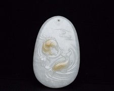 Certified Natural Hetian Jade Hand-carved Exquisite Two Fish Pendant 7656 picture