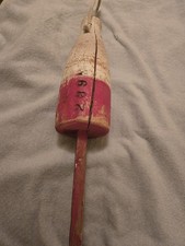 Wooden Fishing Buoy 20” Red & White Cape Cod Vintage picture
