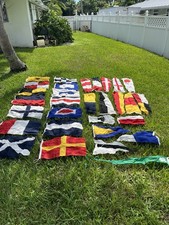 Vintage Nautical Maritime Ship Line of Signal 30 Flags Sewn Cloth Boat picture