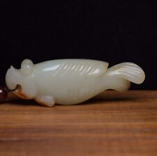 Chinese Natural Hetian Jade Carved Exquisite Fish Statue Figurines Art Gift picture
