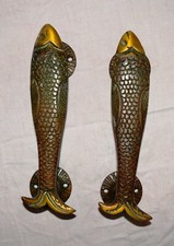 Pair Fish Door Handle Brass Handmade Unique Fish Design Restaurant Door Dec AR2 picture