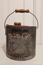 Vintage steel metal minnow bucket fishing wood lid primitive picture