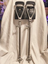 2- Vtg Fishing/Walking/Shooting Seat Sticks, ADJ LENGTH STEEL SHAFT LEATHER SEAT picture