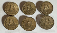 6 Antique Chinoiserie Oriental Boat Scene Brass Buttons Rich Treble Gilt 18mm picture