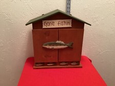 Fish Trout Wooden Wall Hanging wooden storage cabinet Gone Fishin rare picture