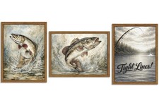 QEZWK Fishing Wall Art Set of 3 Framed 12x16, Vintage Bass & Trout Fish Canva... picture