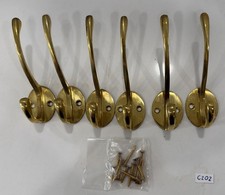 6 VTG 4”Solid Brass Wall Door Coat Kitchen Hook Rustic Old Style with 1”screws picture