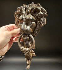 Antique Vintage Style Cast Iron Lion Door Knocker w Hook picture