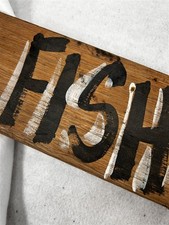 antique sign Gone Fishing back When Snow Melts wood 43in. long original  picture