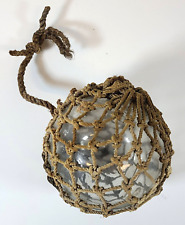 Vintage Clear Glass Fishing Float 5 Inch With Fishing Rope Net picture