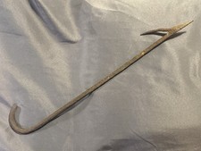 Early Antique Primitive Nautical Hand Held Wrought Iron Barbed Harpoon Gaff picture