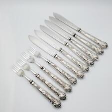 Antique English Sterling Fish Set 6 Knives 4 Forks Grape Vine Acanthus AS IS picture