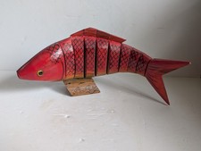 Novelty 24 cm Long Carved Wood Articulated Red Painted Fish Figurine VGC picture