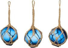 Cobalt Blue Glass Fishing Floats, Set of 3 | Nautical Rope | Beach House Decor picture