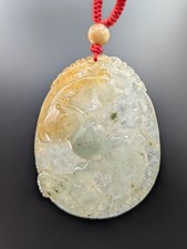 Transparent Gold/Brown/Green Jadeite Jade Pendant Necklace Yin And Yang Fish picture