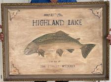 FOLK ART Trout  Fish painting  nautical ART  signed home /cabin decor on board picture