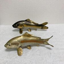 Carp Fish Bronze statue Figurine 9.8 & 8.6 inch Width Sign Nobumitsu Japanese picture