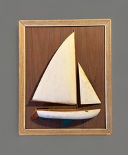 Vintage Nautical Folk Art Painted Wooden Sailboat Wall Mounted Boat Model picture