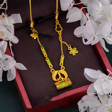 New Chinese Style Enamel Floral Lock Pendant Necklace Double Fish Hook Design picture