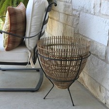 Vintage Franco Albini Style Woven Bamboo Fish Trap Basket Side Accent Table 22