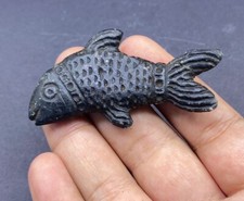 Beautiful Old Bactrian Inter lure Black Stone A Fish Amulet Figure Amulet picture
