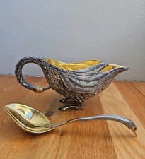 TANE .925 Sterling Silver Vermeil Swan Sauce Boat & Ladle Jose Marmolejo Rare picture