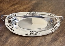 Silver Plated Pierced Oval Bread Tray Dish With Top Handle By E. & J. Bass picture
