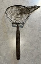 Antique Vintage Folding Trout/Fish Landing Net With Wooden Handle picture
