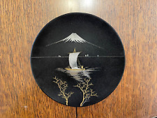 Japanese Damascene Komai Style Mixed Metal Dish Gold Silver w Mt Fuji Boat Trees picture