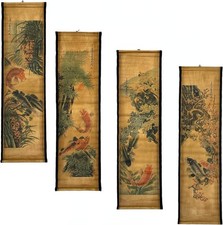 4 Pcs Wall Scroll Painting Japanese Koi Fish Flower Fengshui Art Decor picture