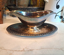 Antique Silverplate Gravy Boat Sauce Boat with Attached Underplate picture