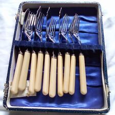 Vintage   Stainless Chrome Plate fish knives  forks  10 Pc  6 Forks 4 Knives   picture