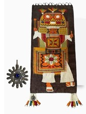 Olga Fish Handwoven Folk Art Wall Rug 18x38” Ethnic Tribal Ecuador Decor Rare picture