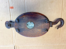 Antique Maritime Wooden  Sheave Ship Block Tackle Pulley Iron Hook + picture