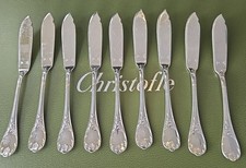 Set of 9 Christofle Marly Notched Individual Fish Knives Silver Plated France picture